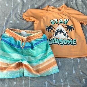 Jumping Beans Orange and Blue Swim Short and Rashguard Set